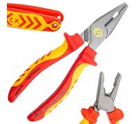 C.K Redline 2025 Edition VDE Combination Plier & Cutter 180mm, 1000v Insulated Electrical Flat Nose Pliers & Wire Cable Cutters, Electricians Engineer Croppers Snips Electrician, CK Tools T39072A 180