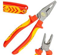 C.K Redline 2025 Edition VDE Combination Plier & Cutter 200mm, 1000v Insulated Electrical Flat Nose Pliers & Wire Cable Cutters, Electricians Engineer Croppers Snips Electrician, CK Tools T39072A 200