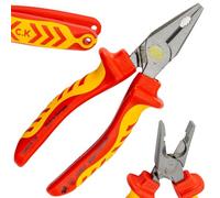 C.K Redline 2025 VDE Edition Combination Plier & Cutter 160mm, 1000v Insulated Electrical Flat Nose Pliers and Wire Cutters, Electricians Engineer Croppers Snips Electrician, CK Tools T39072A 160