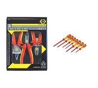 C.K T3805 VDE Pliers and Cutter, Red/Yellow, Set of 3 Pieces & Dextrovde Screwdriver Slotted Parallel & PH Set of 7