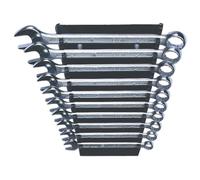 C.K Tools 10-Piece Metric Combination Spanner Set, Chrome Vanadium Steel | Includes 8, 9, 10, 11, 12, 13, 14, 15, 17 and 19mm Sizes, 12° Offset Bi-Hex Rings, Wall-Mounting Storage Rack, Chrome Plated