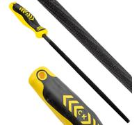 C.K Tools Engineers File Round 250mm Second Cut Tapered Point, High Carbon Black Oxide Steel, Ergonomic Two Component Grip, Secure Tang Bond, Lanyard Compatible, Professional Metal Filing CK T0083A 10
