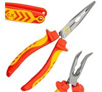 C.K Tools Redline VDE Bent Nose Pliers with Angled Jaws and Cutter, 200 mm | Individually Tested to 10,000 V, Cuts 1.6 mm Hard Wire and 2.5 mm Medium-Hard Wire, Made in Germany, for Live Work to 1,000 V