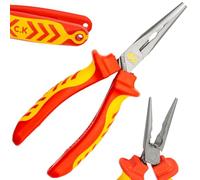 C.K Tools Redline VDE Long Snipe Nose Pliers with Wire Cutting, 170 mm | Individually Tested to 10,000 V, Cuts 1.4 mm Hard Wire and 2.0 mm Medium-Hard Wire, Made in Germany, for Live Work to 1,000 V