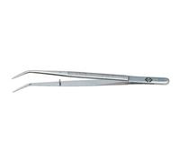 C.K Universal Tweezers, 150 mm, Bent Blunt Tips, Guide Pin, Hardened Steel | Precision welded joint for consistent repeated action, Polished nickel plating, Finely serrated inner faces