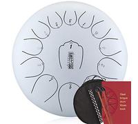 C Key Steel Tongue Drum 12.5 Inch 13 Notes, For Concert Mind Healing Yoga Meditation, With Carry Bag, 2 Drumsticks, Tutorial Book, Note Stickers, Finger Picks (Color : White)