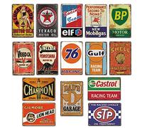 C-kuaiter 15 Pieces Old Gas Oil Retro Signs,Decorative Vintage Tin metal signs for Wall Art, Bar, Cafe, or Garage,Man Cave, 8x12 Inch