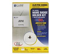 C-line 4 x 3 Inch Clip/ Pin Combo Style Name Badge Holders - Clear (Pack of 50)