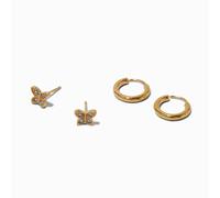 C Luxe By Claire's 18Kt Gold Plated Cubic Zirconia Butterfly Studs & Hoop Earrings Set - 2 Pack