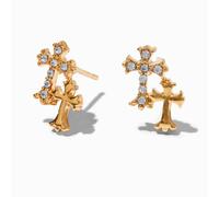 C Luxe By Claire's 18Kt Gold Plated Double Cross Crystal Stud Earrings