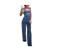 (C, M) Tib Hirigin Women's 2 Pcs Halloween Costumes Scary Nightmare Killer Doll Wanna Play Movie Character Dress Chucky Doll Costume Sets