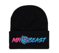 (C) Mr Beast Lightning Cat Print Cuffed Beanie Hat Adults Kids Unisex Winter Warm Knitted Ski Cap Birthday Gifts