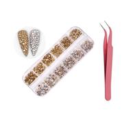 C Nail Rhinestones: 1440 Pcs Flat Back AB Crystal Rhinestones, 6 Sizes, Tweezer Included for Nail Art, Face & Eye Makeup, Craft
