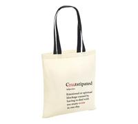 C*ntstipated Natural Black Handle Tote Bag - Joke Funny Humour Dictionary Explicit C*nt Swear Adults Emotional Spiritual Shopping Carrier Cotton Bag (Black Handle)