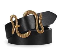 C O E CESCOSI Women Leather Belt with Snake Buckle Fashion Women Belt for Jeans Pants Dresses, A-black, Fit Size 25"-30"