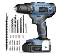 C P CHANTPOWER 20V Cordless Power Electric Drill Set with Battery and Charger, 16+1 Torque Setting, 2 Variable Speed, 10mm Keyless Chuck, Built-in LED