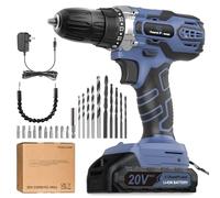 C P CHANTPOWER Cordless Power Drill, 20V Electric Drill Driver Set with Battery and Charger, 2 Variable Speed, 10mm Keyless Chuck, 19 Position and 22pcs Bits