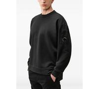 C.P. Company brushed and emerized diagonal fleece mixed boxy Lens crewneck sweatshirt - Black XS-S-M-L-XL-XXL-3XL