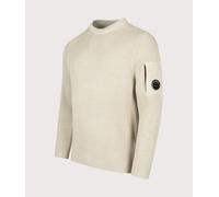 C.P. Company Mens Full Rib Cotton Crewneck Lens Jumper - Colour: 120 Silver Birch - Size: Medium
