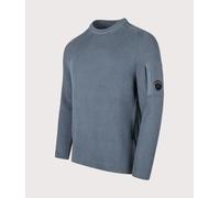 C.P. Company Mens Full Rib Cotton Crewneck Lens Jumper - Colour: 871 Orion Blue - Size: Large