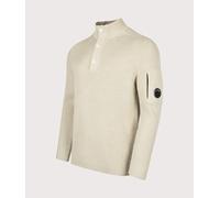 C.P. Company Mens Full Rib Cotton Half Button Lens Jumper - Colour: 120 Silver Birch - Size: XL