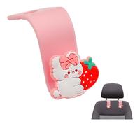 (C: pink strawberry bunny) Car Handbag Hanger Hook, Headrest Hanger | Automobile Invisible Organiser Back Hook, Vehicle Interior Organisation for Umbrellas, Shopping Bags,