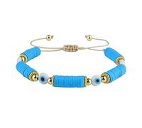 C·QUAN CHI Strand Bracelet for Women Heishi Rubber Evil Eye Charm Bright Color Bracelet (38D)