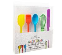 C.R. Gibson BKUS-24943 Kids in The Kitchen Oil Brush, Spoon, Whisk, Long, Standard Spatula Silicone Utensil Set, Plastic, Multicolor