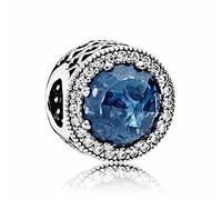 C S D B 925 Sterling Silver Charm Beads Navy Blue Radiant Heart Charms for Bracelet and Necklace