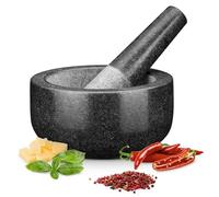 C&S Granite Pestle and Mortar Set 16cm Solid Stone Spice Herb Grinder Large Black Kitchen Mortar Bowl and Pestle Crusher for Herbs Spices Pastes Sauces Garlic Guacamole and Seasoning Prep Home Kitchen