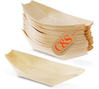 C&S Homestore 50pcs Bamboo Wooden Boats - Perfect for Barbecues, Garden Party, Events, Weddings - Disposable - Ideal for Appetisers, Snacks, Canapes, Desserts, Sushis (16.5cm x 9cm)