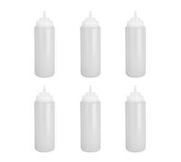 C&S Homestore 6 Pack Squeezy Sauce Bottles Plastic Condiment Dispensers Clear Kitchen Catering Bottles for Ketchup Mayonnaise Mustard Oil Dressing - 12fl.oz/Pack of 6