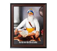 C&S Homestore Baba Deep Singh Ji Framed Sikh Religious Wall Picture Brown Black Decorative Frame White Attire 57x42cm Spiritual Guru Wall Art for Home Mandir Gurudwara Prayer Room Décor