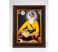 C&S Homestore Baba Deep Singh Ji Yellow Attire Photo Frame 21.5x16.5cm Sikh Religious Artwork with Khanda Symbol Punjabi Spiritual Home Decor Prayer Room Display Gurudwara Tabletop Portrait Gift