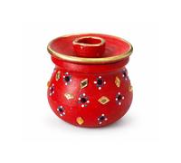C&S Homestore Clay Lota Kalash Garba Pot with Holes Lid & Diya Hand Painted Decorative Pooja Vessel Traditional Festival Decor Red Finish 12cm
