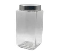 C&S Homestore Clear Square Glass Storage Jars With Airtight Lid - 2000ml - Great for Beans, Flour, Sugar, and Bulk Storage- Durable Glass Container