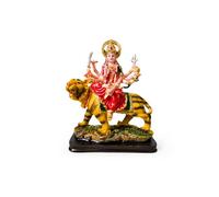 C&S Homestore Durga Mata Idol on Tiger Statue 20cm Hard Plastic Hindu Goddess Murti for Home Mandir Pooja Room Temple Diwali Navratri Festival Decoration Religious Spiritual Gift Figurine