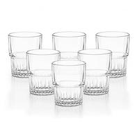 C&S Homestore Empilable Stackable Glass Tumblers 20cl 6¾oz - Set of 6 Clear Tempered Glass Drinking Cups for Water Juice Whisky - Space-Saving Goblets for Home Kitchen Cafe Restaurant Bar