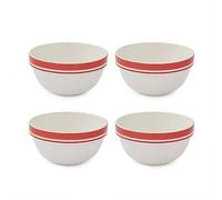 C&S Homestore Set of 4 Stacking Bowls 12cm x 5.5cm, Deep Red Stripe Kitchen Bowls for Cereal, Soup, Salad, Rice, Pasta, Desserts, Food Preparation and Everyday Serving