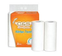 C&S Kitchen Rolls, 2-Ply, 140 Sheets (70 Sheets * 2 Rolls), Oil-Absorbent, Water-Locking, Kitchen Essential