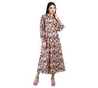 C & S New Womens Casual Shirt Dress Long Sleeve Maxi Dress Floral Printed T Shirt Dress Floor Long Dress Summer Holiday Party UK CAMEL-DR-005-S/M