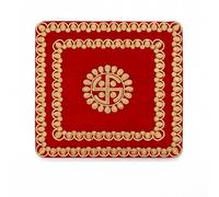C&S Red Velvet Pooja Aasan Mat 39x38cm Embroidered Puja Chowki Cloth for Mandir Temple Home Office Altar Decorative Lal Kapda Bhagwan Aasan Prayer Mat Religious Velvet Asan Decor Decorative