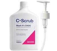 C-Scrub Chlorhexidine 4% w/v Hand and Skin Cleanser Wash 1000 ml with Pump Dispenser Anti-Microbial Disinfectant with Bergamot and Neroli Scent