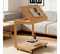 C Sd Rolling End Table with Adjuble Desktop Solid Wood le Sofa Side Table for Smals Bei Coffee Table on Wheels for Bedroom & Living Room
