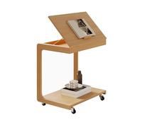 C Sd Rolling End Table with Adjustable Top le Sofa Side Table Solid Wood Coffee Table for Smals Bedroom & Living Room (Bei)