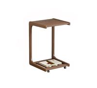 C Sd Walnut Wooden End Table with Wheels - 2-Tier Solid Wood Nightstand for Living Room, Couch, Bedside, Bathtub - Small Modern Side Table