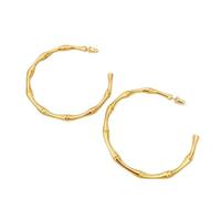 C Shape Bamboo Joint Earrings Gold Plated Copper 925 Silver Post Simple Stud Jewelry Gift for Women (Gold)