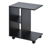 C-Shape End Table Unique Storage Unit w/ 2 Shelves 4 Wheels Freestanding Home Office Furniture Cabinet Square Studio Black