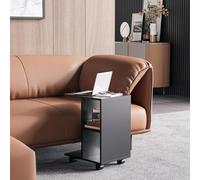 C-Shape End Table Unique Storage Unit w/ 2 Shelves 4 Wheels Home Office HOMCOM Black One Size