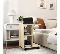 C-Shape End Table Unique Storage Unit w/ 2 Shelves 4 Wheels Home Office HOMCOM Natural One Size